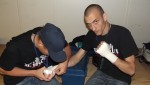 Sergio having his hands wrapped before his fight